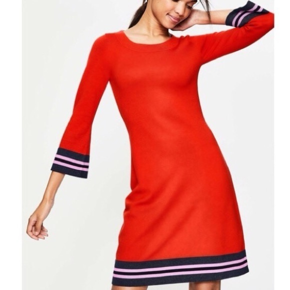 Boden Retro Trudy Stripe Bell Sleeve Wool Blend Mod Knit Sweater Scooter Dress - Picture 12 of 12
